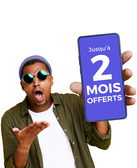 illustration personnage présentant l'offre 2 mois offerts